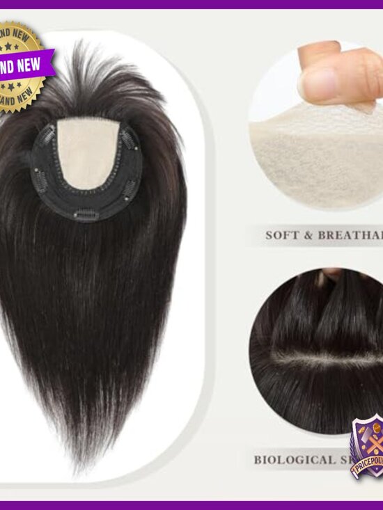 12 Inch Human Hair Topper With Bangs Skin Scalp Base For Thinning Hair main image 4